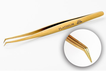 Пинцет для ресниц PLATINUM VT Plasma Gold №25 золотой 