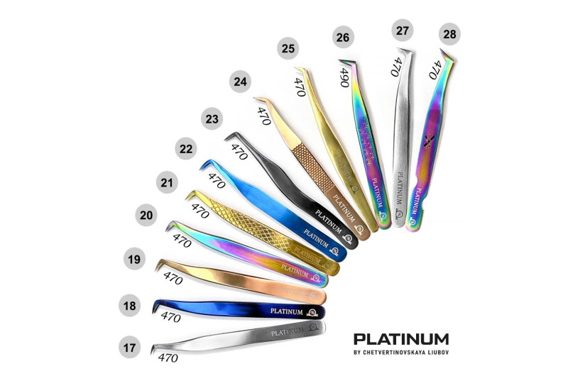 Пінцет для вій PLATINUM VT 25 №28 мультиколор з виємками